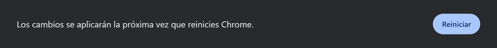 Barra de Chrome avisando de que hay que reiniciar, con el botón Reiniciar